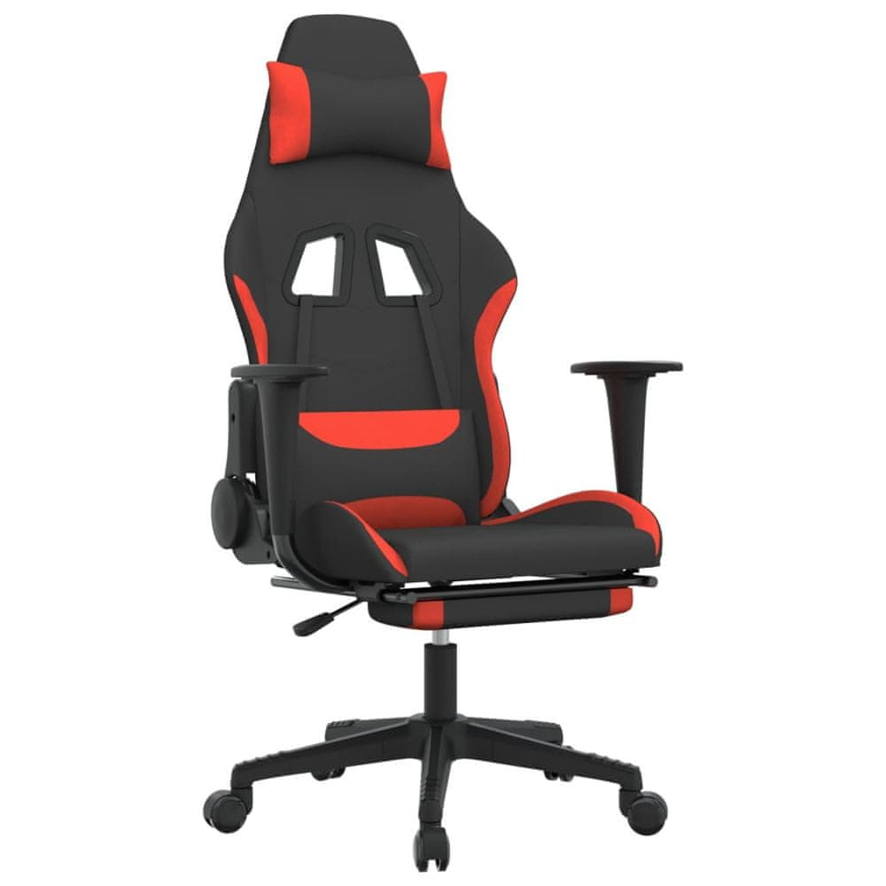 Vidaxl Herná stolička s podnožkou čierna a červená látková